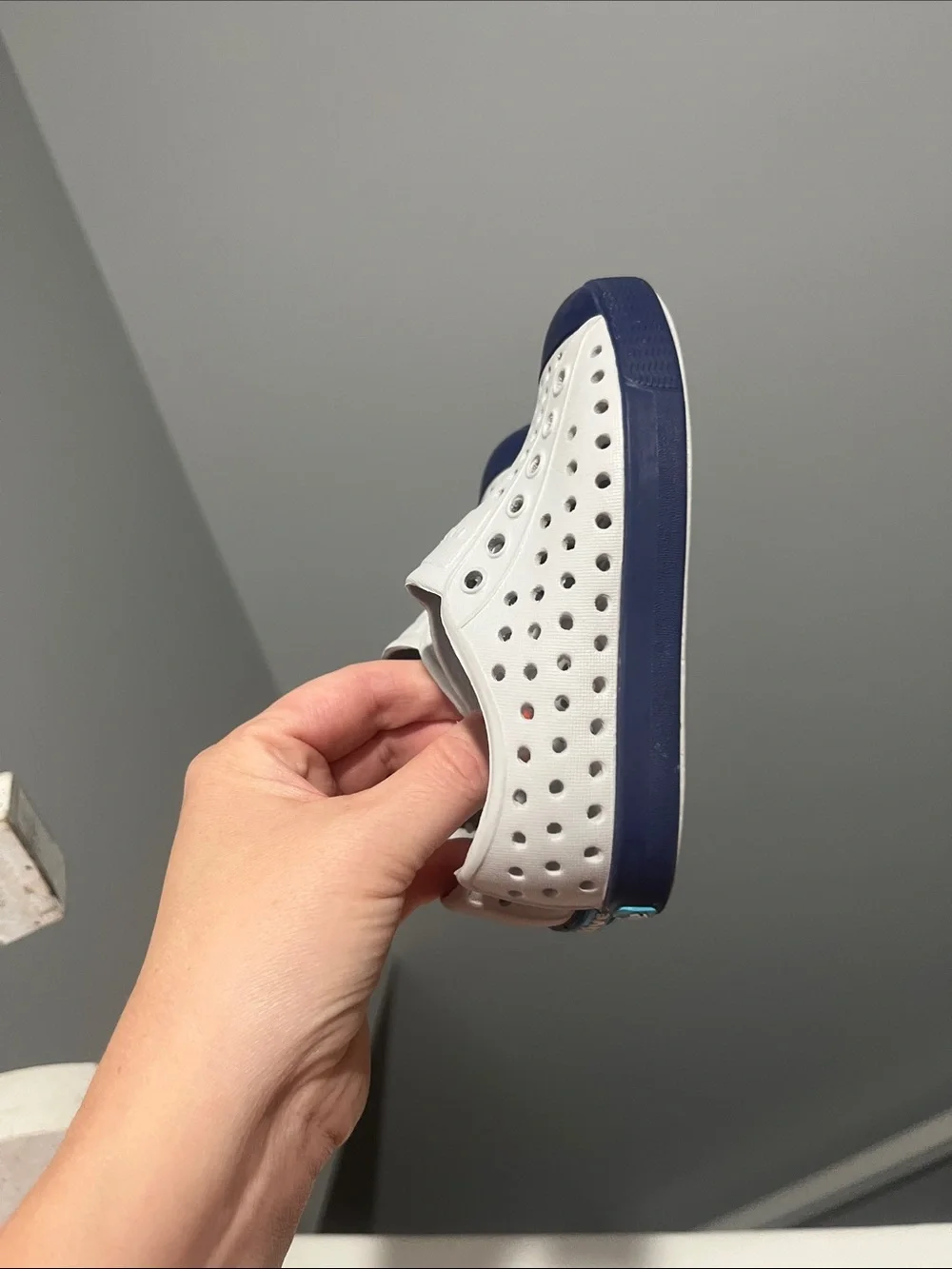 Native Shoes Jefferson C7 Kids Slip On Water Resistant Sneakers Gray and Navy 7